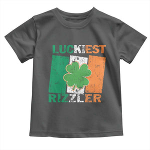 Funny St Patrick's Day Luckiest Rizzler Toddler T Shirt Vintage Ireland Flag Shamrock TS11 Dark Heather Print Your Wear