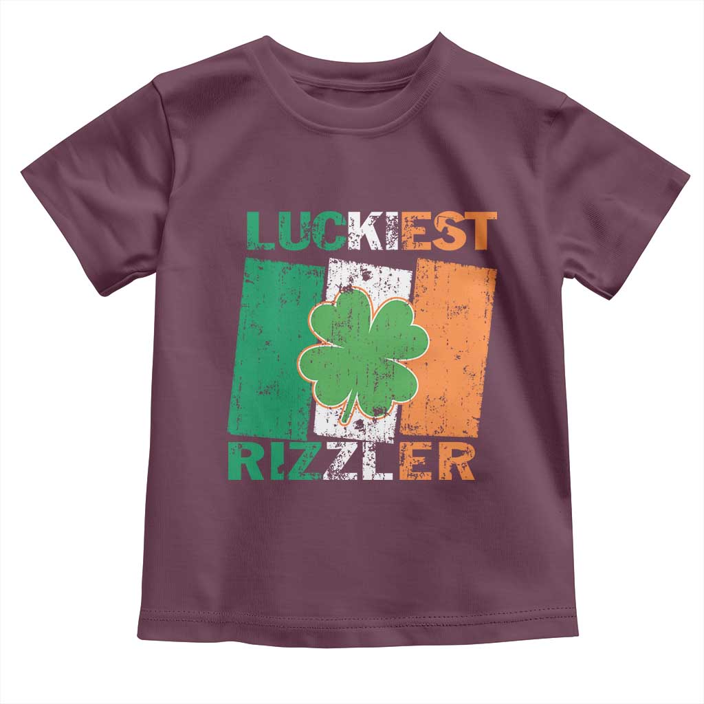 Funny St Patrick's Day Luckiest Rizzler Toddler T Shirt Vintage Ireland Flag Shamrock TS11 Maroon Print Your Wear