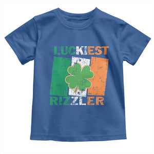 Funny St Patrick's Day Luckiest Rizzler Toddler T Shirt Vintage Ireland Flag Shamrock TS11 Royal Blue Print Your Wear