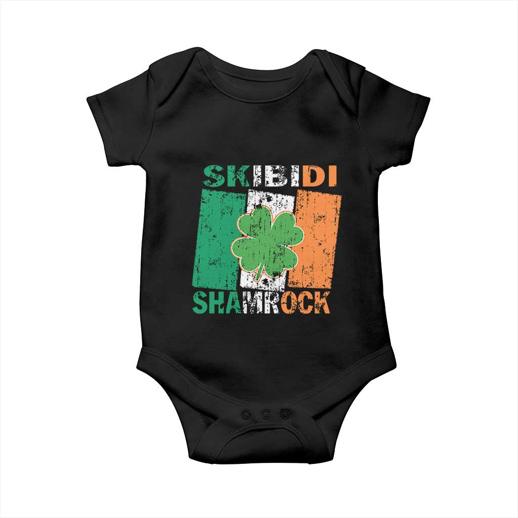 Funny St Patrick's Day Skibidi Shamrock Baby Onesie Vintage Ireland Flag Shamrock TS11 Black Print Your Wear