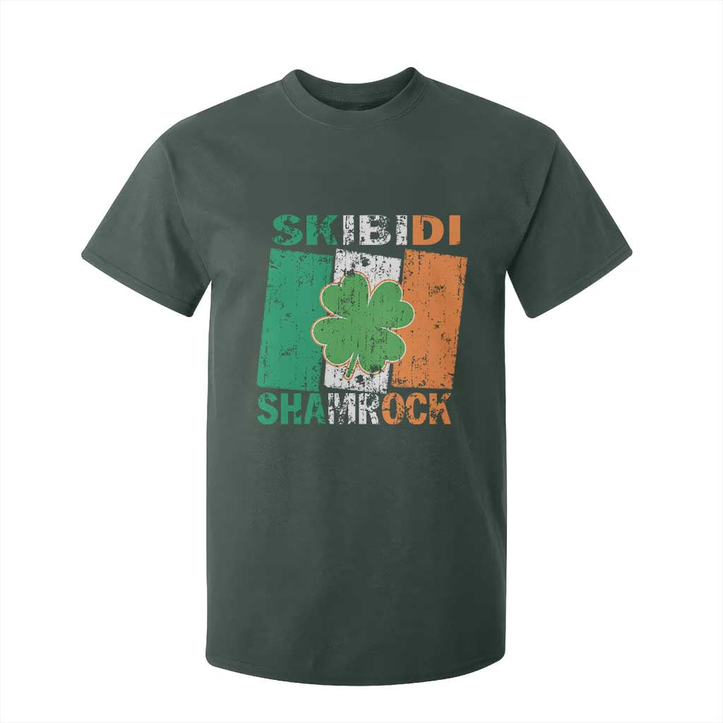 Funny St Patrick's Day Skibidi Shamrock T Shirt For Kid Vintage Ireland Flag Shamrock TS11 Dark Forest Green Print Your Wear