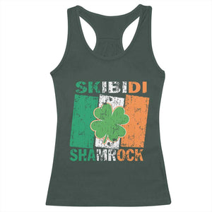 Funny St Patrick's Day Skibidi Shamrock Racerback Tank Top Vintage Ireland Flag Shamrock TS11 Dark Forest Green Print Your Wear