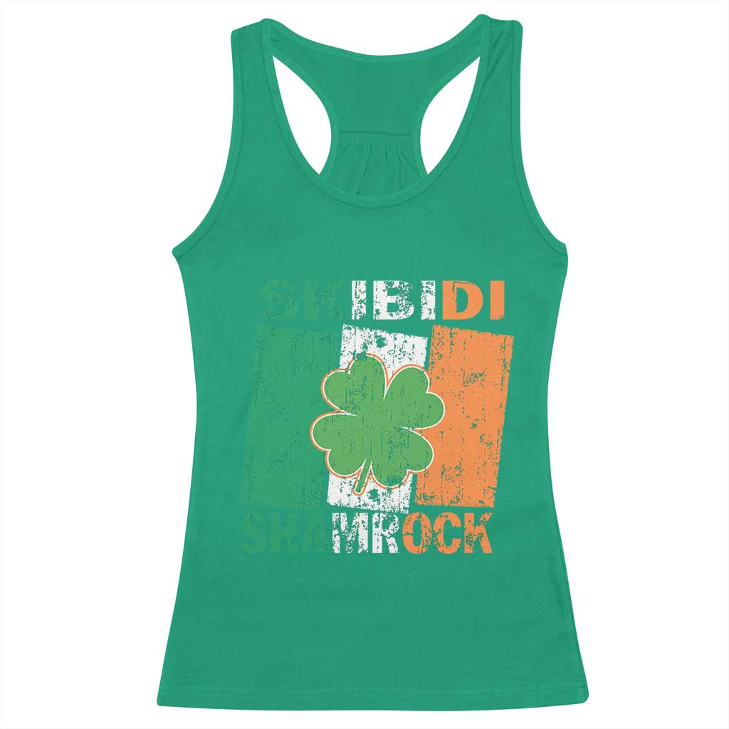 Funny St Patrick's Day Skibidi Shamrock Racerback Tank Top Vintage Ireland Flag Shamrock TS11 Irish Green Print Your Wear