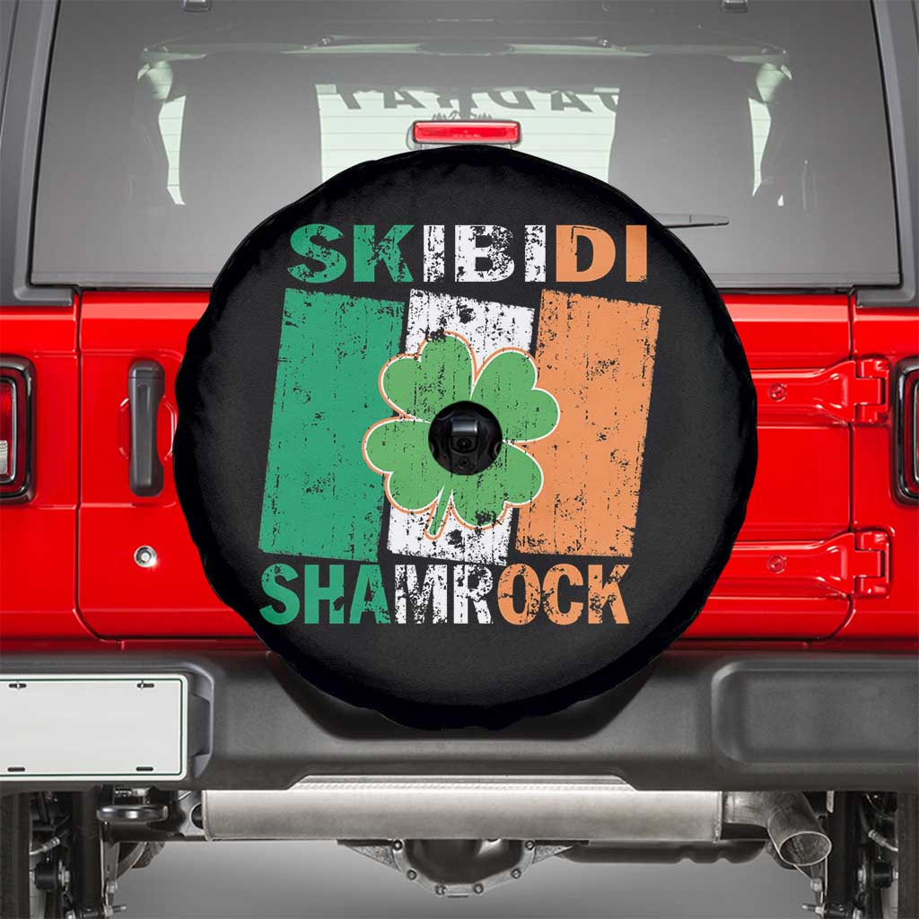 Funny St Patrick's Day Skibidi Shamrock Spare Tire Cover Vintage Ireland Flag Shamrock TS11 Black Print Your Wear