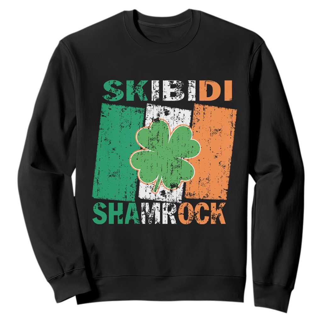 Funny St Patrick's Day Skibidi Shamrock Sweatshirt Vintage Ireland Flag Shamrock TS11 Black Print Your Wear