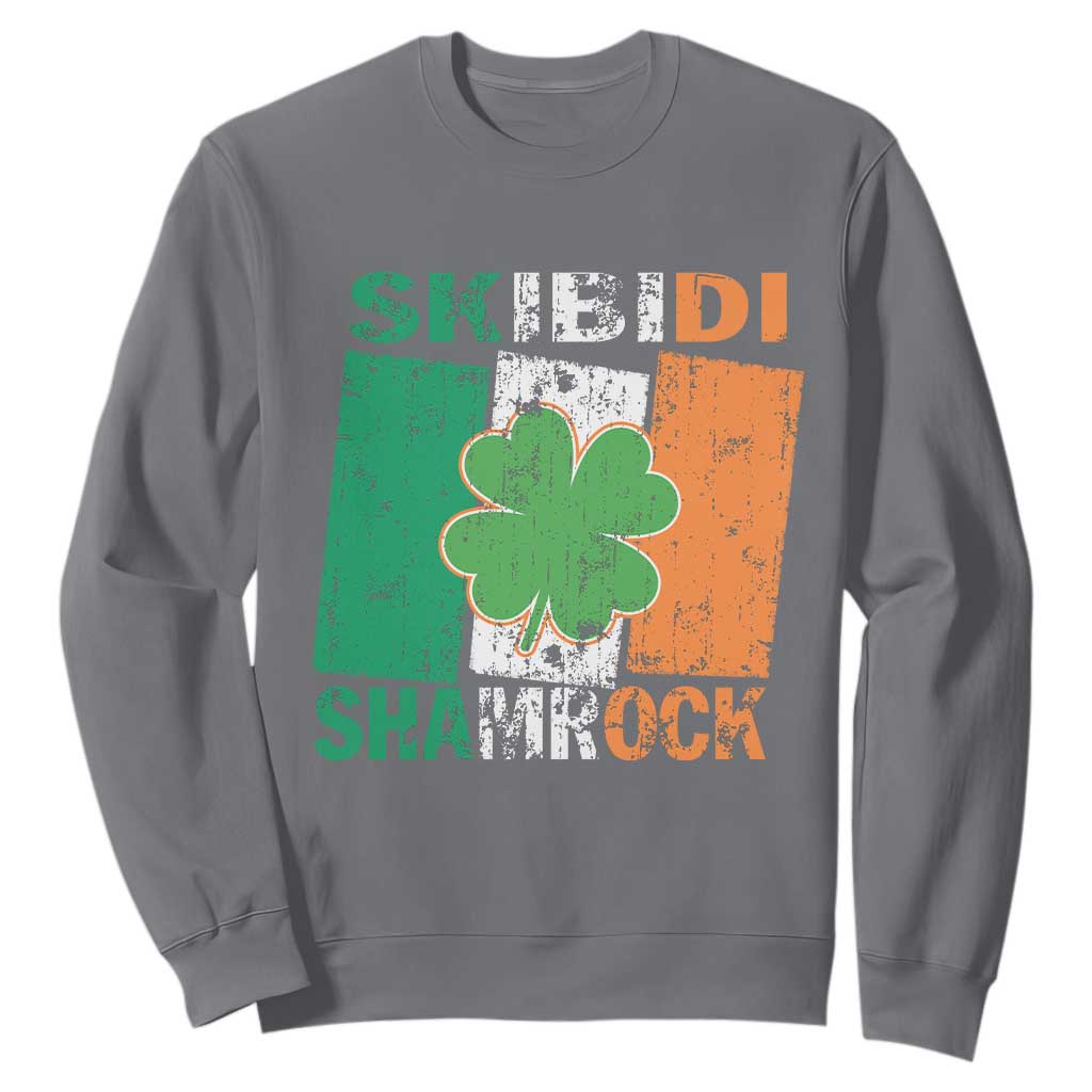 Funny St Patrick's Day Skibidi Shamrock Sweatshirt Vintage Ireland Flag Shamrock TS11 Charcoal Print Your Wear