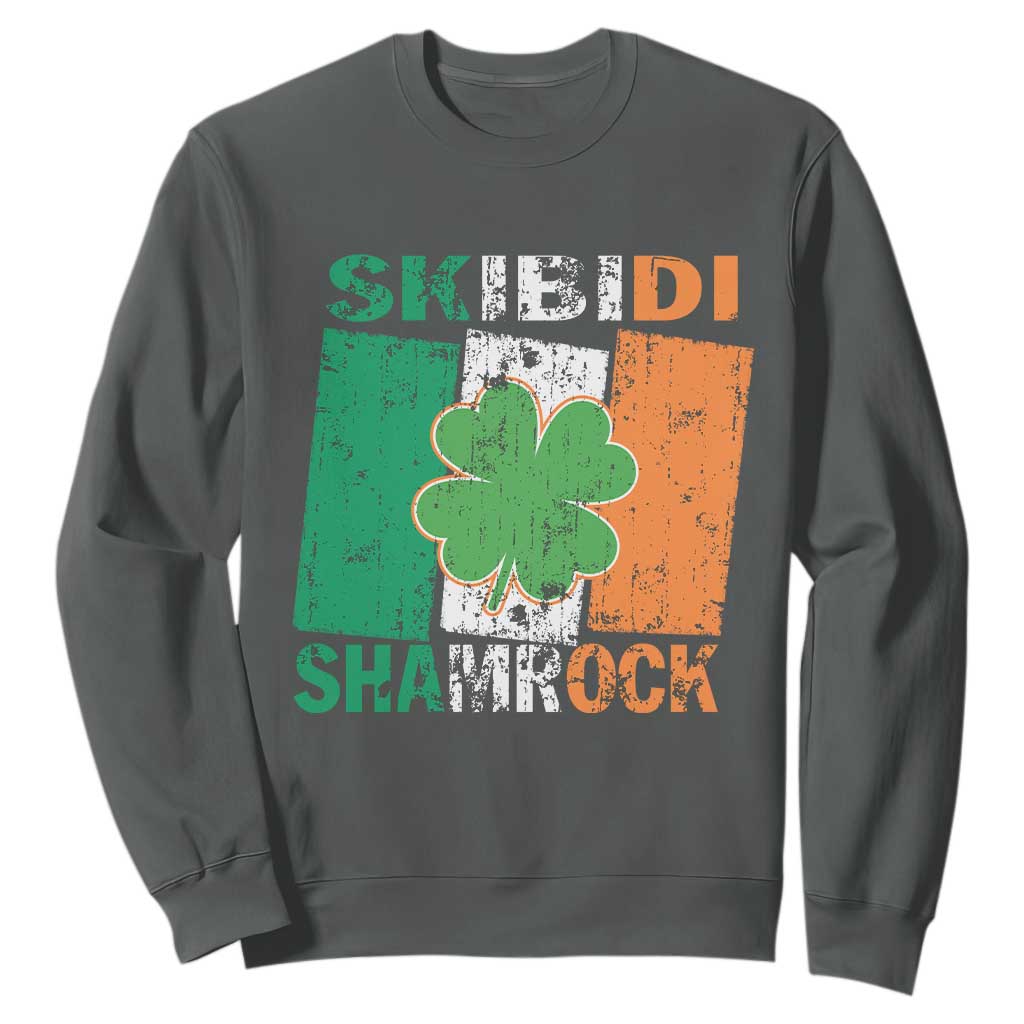Funny St Patrick's Day Skibidi Shamrock Sweatshirt Vintage Ireland Flag Shamrock TS11 Dark Heather Print Your Wear