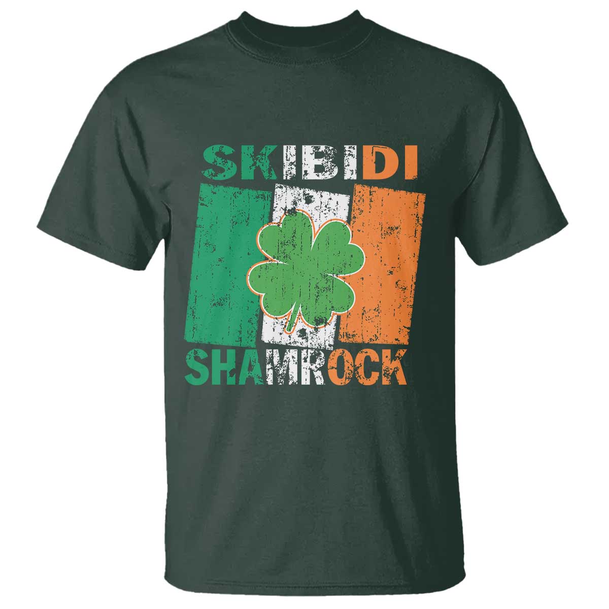 Funny St Patrick's Day Skibidi Shamrock T Shirt Vintage Ireland Flag Shamrock TS11 Dark Forest Green Print Your Wear