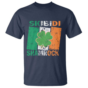 Funny St Patrick's Day Skibidi Shamrock T Shirt Vintage Ireland Flag Shamrock TS11 Navy Print Your Wear