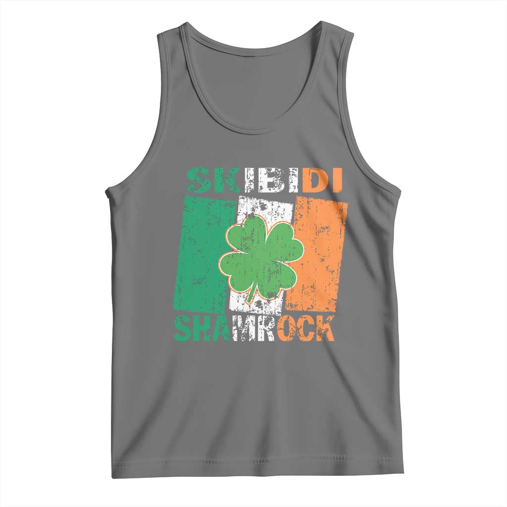 Funny St Patrick's Day Skibidi Shamrock Tank Top Vintage Ireland Flag Shamrock TS11 Black Heather Print Your Wear