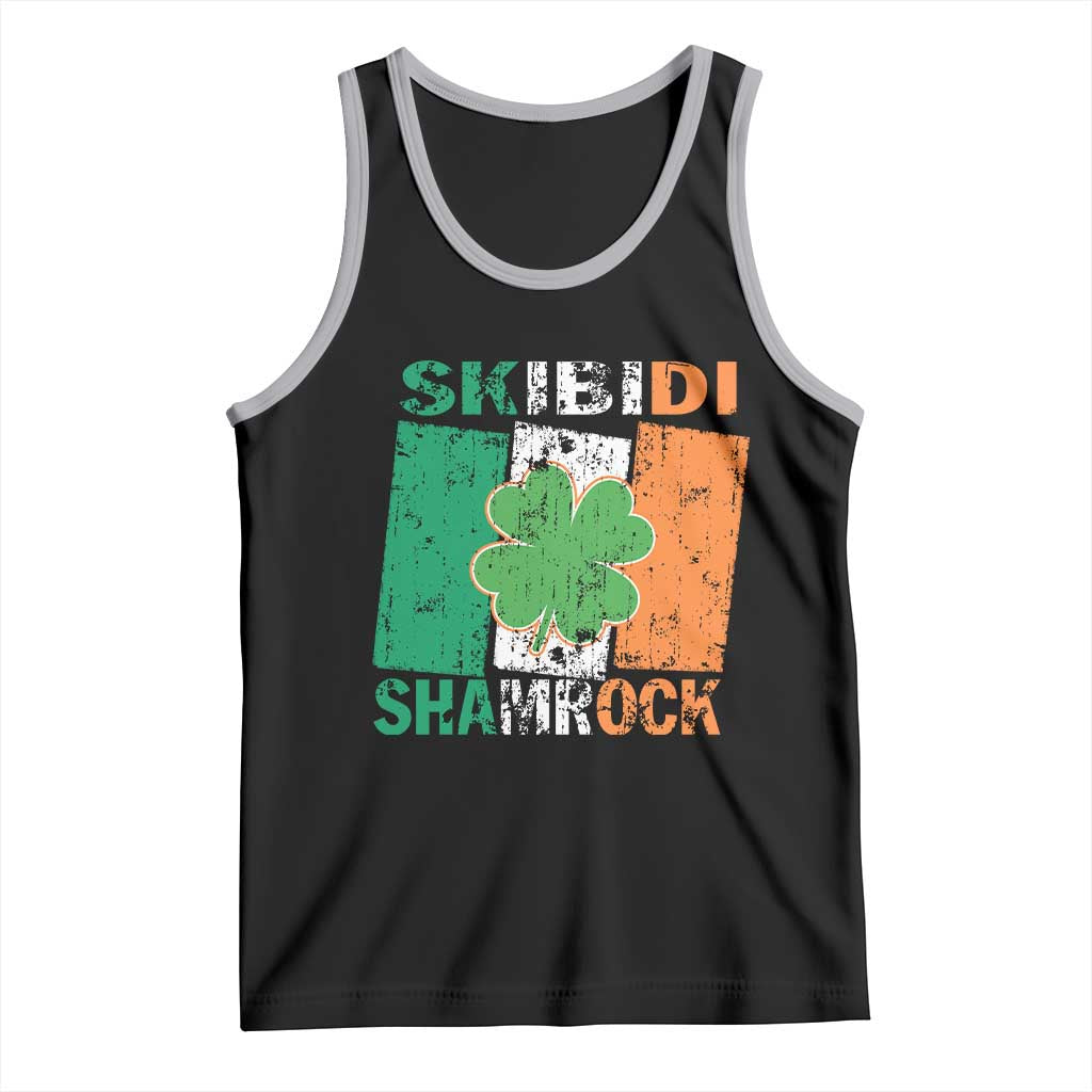 Funny St Patrick's Day Skibidi Shamrock Tank Top Vintage Ireland Flag Shamrock TS11 Black Athletic Heather Print Your Wear
