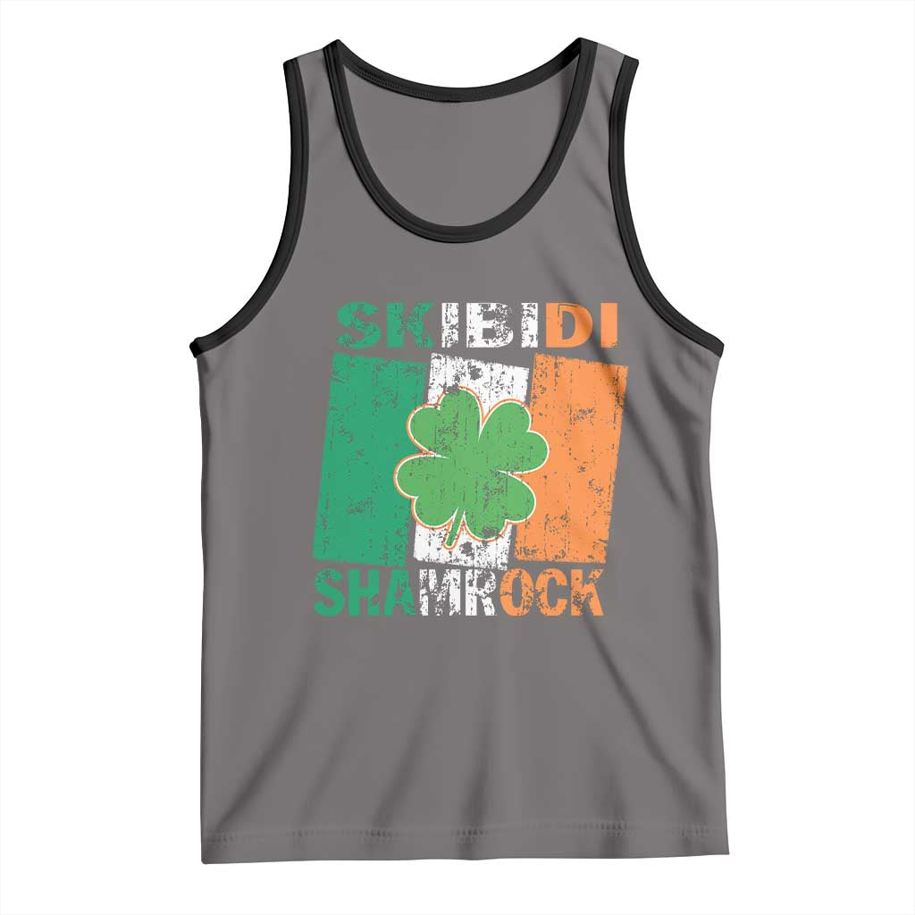 Funny St Patrick's Day Skibidi Shamrock Tank Top Vintage Ireland Flag Shamrock TS11 Deep Heather Black Print Your Wear