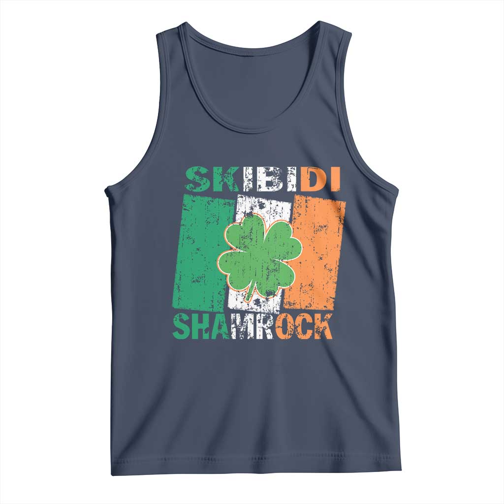 Funny St Patrick's Day Skibidi Shamrock Tank Top Vintage Ireland Flag Shamrock TS11 Navy Print Your Wear