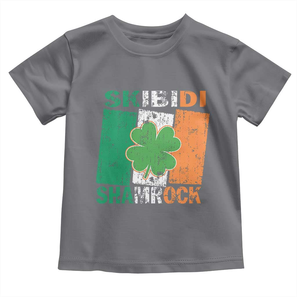 Funny St Patrick's Day Skibidi Shamrock Toddler T Shirt Vintage Ireland Flag Shamrock TS11 Charcoal Print Your Wear