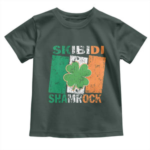 Funny St Patrick's Day Skibidi Shamrock Toddler T Shirt Vintage Ireland Flag Shamrock TS11 Dark Forest Green Print Your Wear