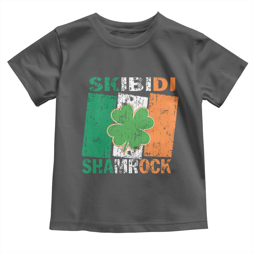Funny St Patrick's Day Skibidi Shamrock Toddler T Shirt Vintage Ireland Flag Shamrock TS11 Dark Heather Print Your Wear