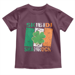 Funny St Patrick's Day Skibidi Shamrock Toddler T Shirt Vintage Ireland Flag Shamrock TS11 Maroon Print Your Wear