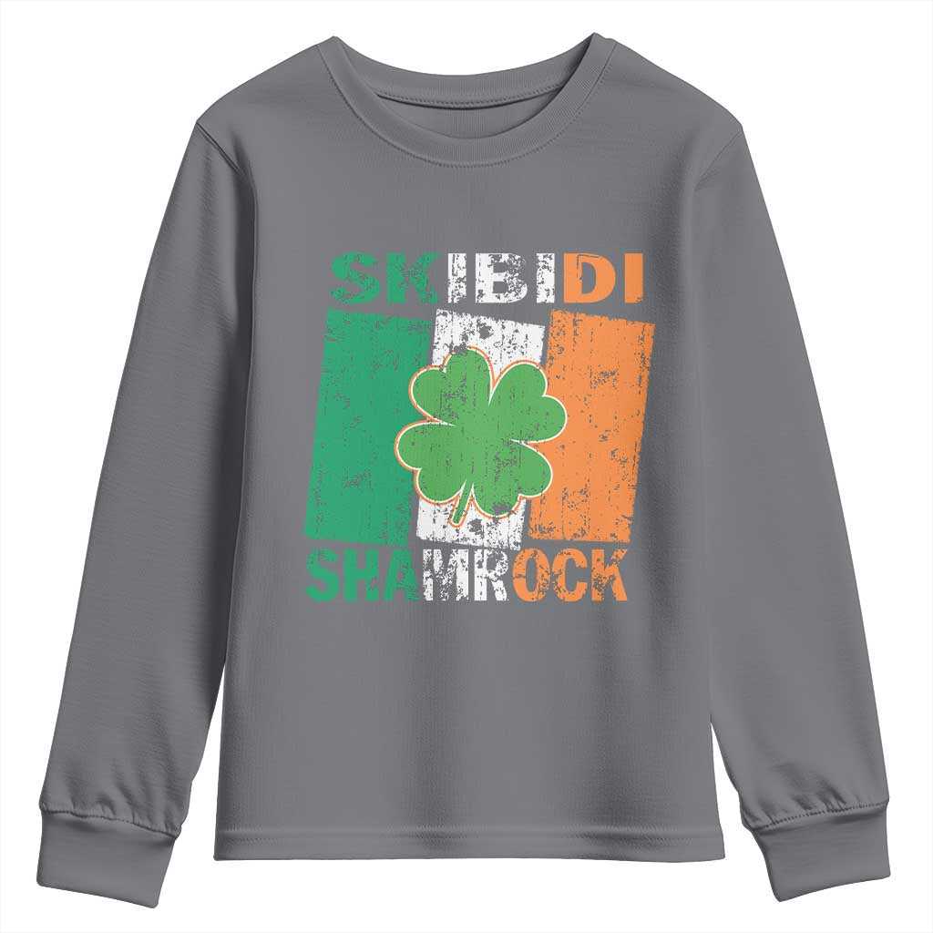 Funny St Patrick's Day Skibidi Shamrock Youth Sweatshirt Vintage Ireland Flag Shamrock TS11 Charcoal Print Your Wear