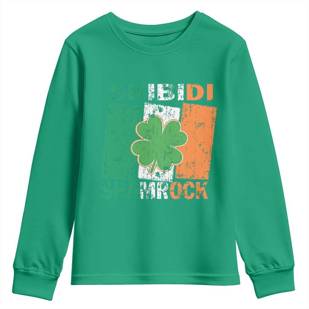 Funny St Patrick's Day Skibidi Shamrock Youth Sweatshirt Vintage Ireland Flag Shamrock TS11 Irish Green Print Your Wear