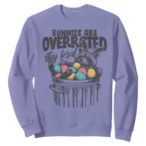 Funny Easter Day Racoon Sweatshirt Bunnies Are Overrated Stay Feral Eggs TS11 Violet Print Your Wear
