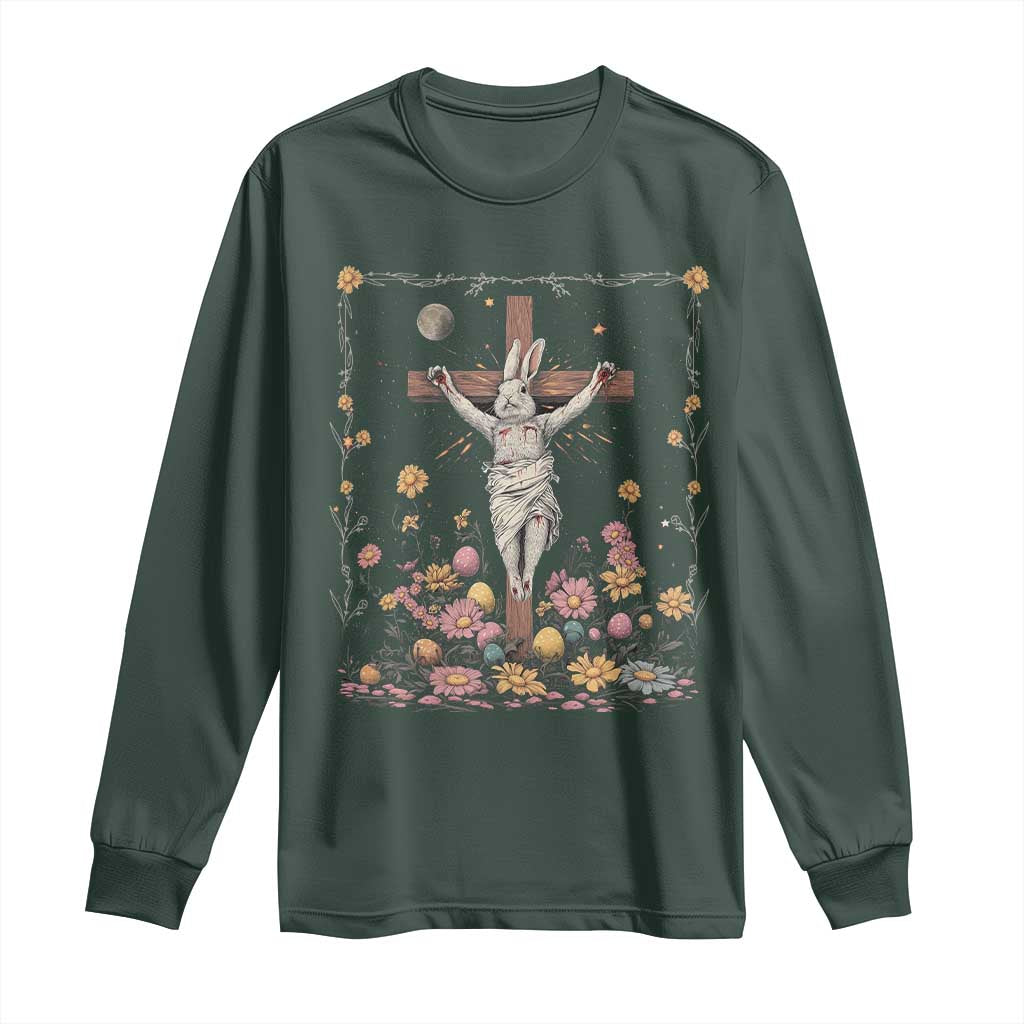 Christian Religious Easter Day Bunny Floral Christ Jesus Long Sleeve Shirt TS11 Dark Forest Green Print Your Wear