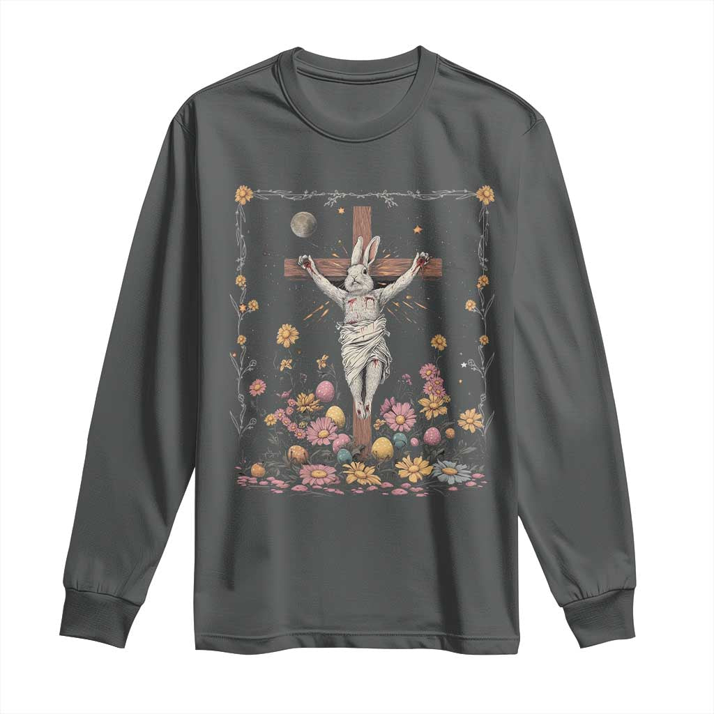 Christian Religious Easter Day Bunny Floral Christ Jesus Long Sleeve Shirt TS11 Dark Heather Print Your Wear