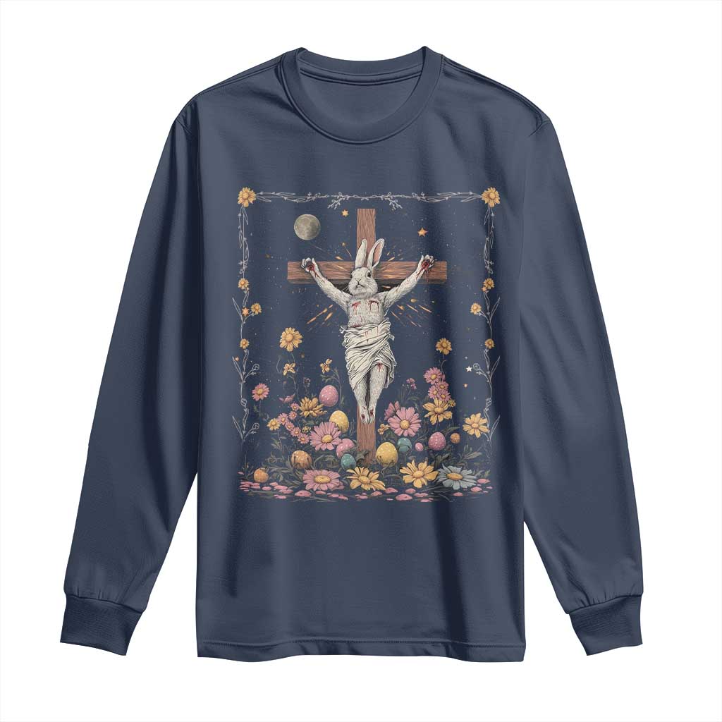 Christian Religious Easter Day Bunny Floral Christ Jesus Long Sleeve Shirt TS11 Navy Print Your Wear