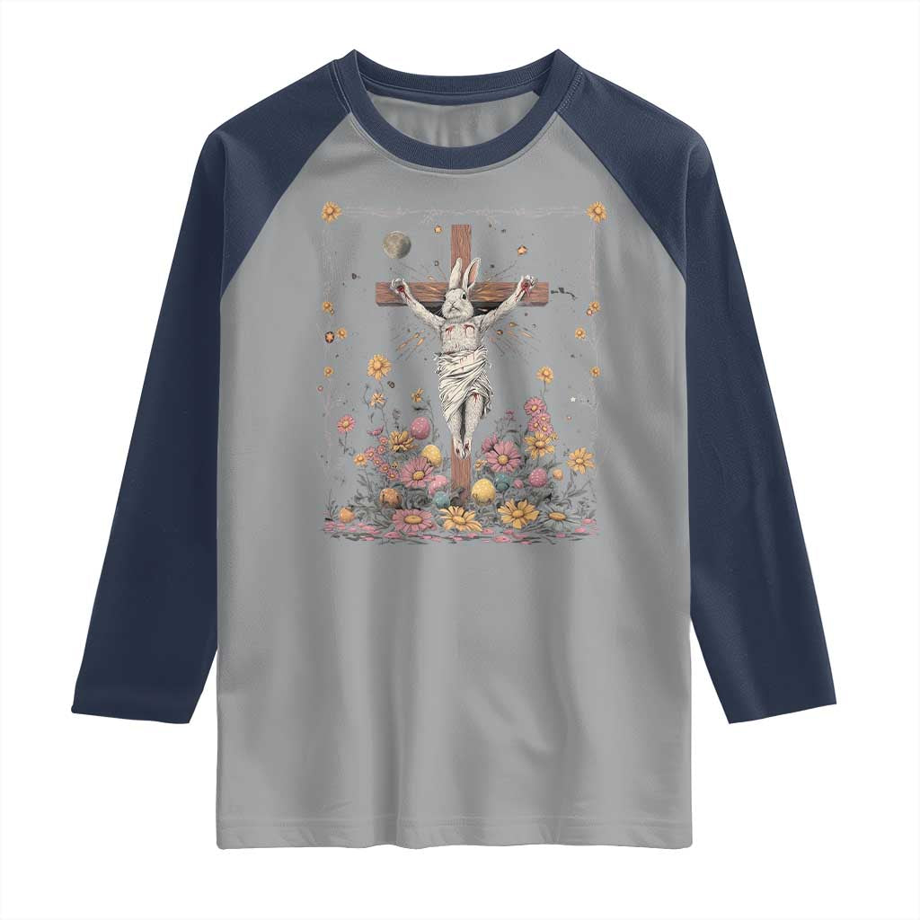 Christian Religious Easter Day Bunny Floral Christ Jesus Raglan Shirt TS11 Sport Gray Navy Print Your Wear