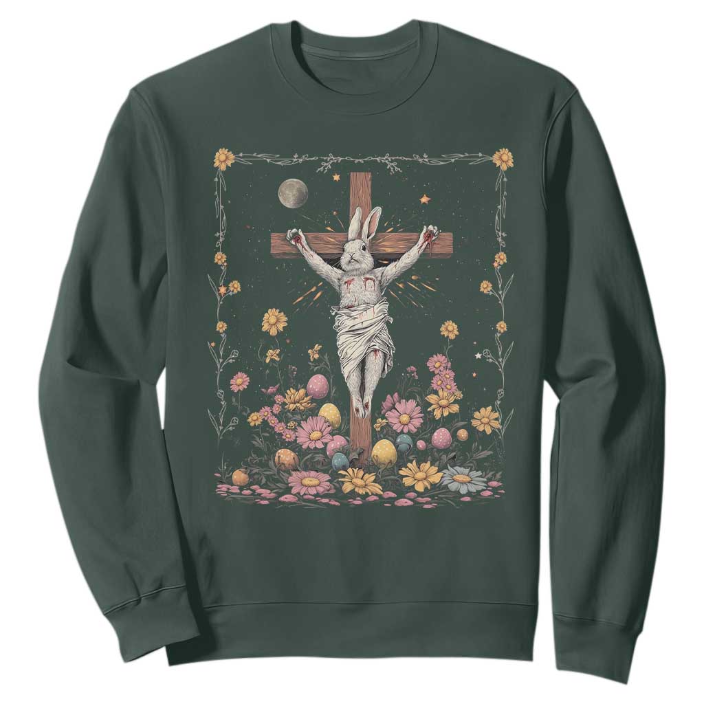 Christian Religious Easter Day Bunny Floral Christ Jesus Sweatshirt TS11 Dark Forest Green Print Your Wear