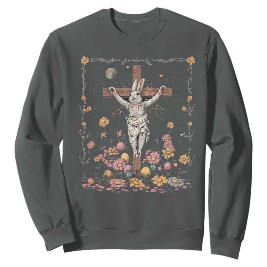 Christian Religious Easter Day Bunny Floral Christ Jesus Sweatshirt TS11 Dark Heather Print Your Wear