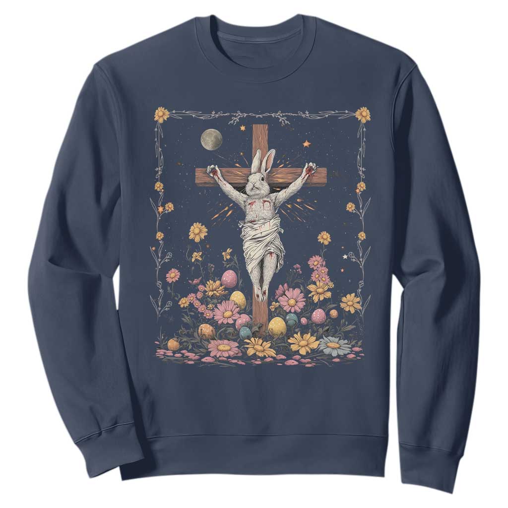 Christian Religious Easter Day Bunny Floral Christ Jesus Sweatshirt TS11 Navy Print Your Wear