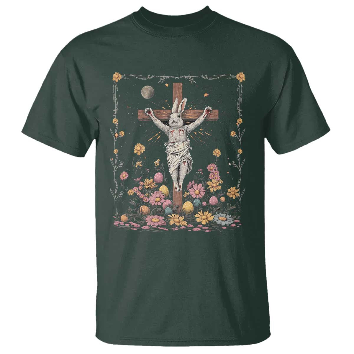 Christian Religious Easter Day Bunny Floral Christ Jesus T Shirt TS11 Dark Forest Green Print Your Wear