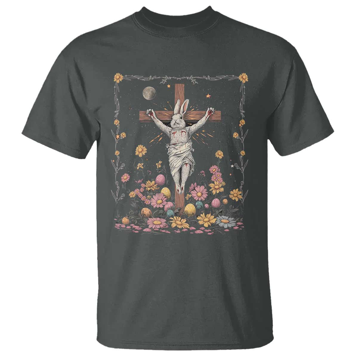 Christian Religious Easter Day Bunny Floral Christ Jesus T Shirt TS11 Dark Heather Print Your Wear