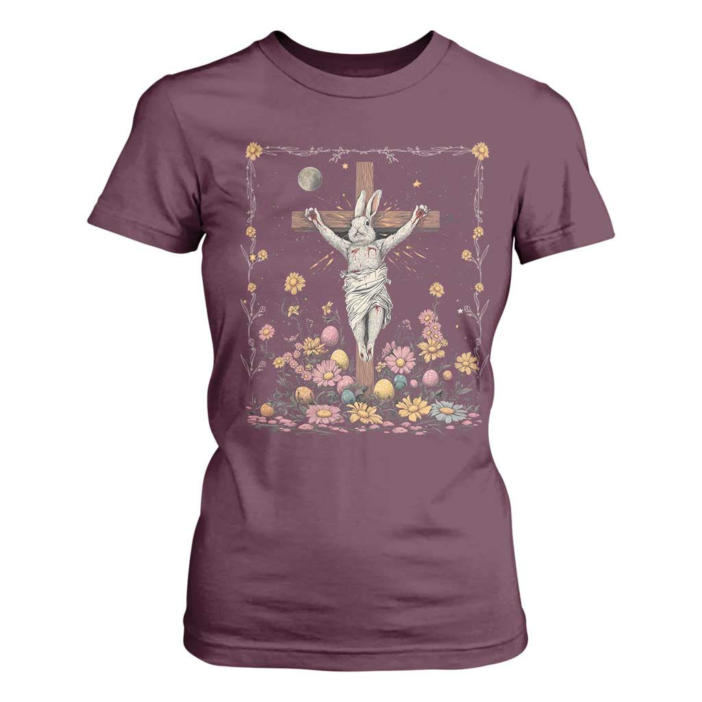Christian Religious Easter Day Bunny Floral Christ Jesus T Shirt For Women TS11 Maroon Print Your Wear