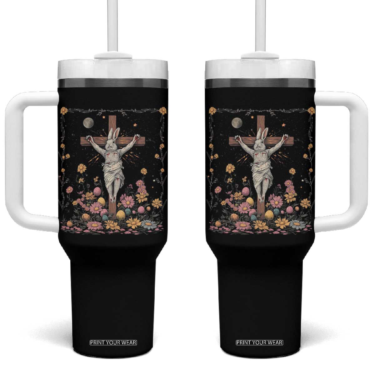 Christian Religious Easter Day Bunny Floral Christ Jesus Tumbler With Handle TS11 One Size: 40 oz Black Print Your Wear