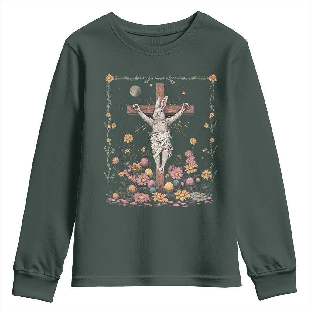 Christian Religious Easter Day Bunny Floral Christ Jesus Youth Sweatshirt TS11 Dark Forest Green Print Your Wear