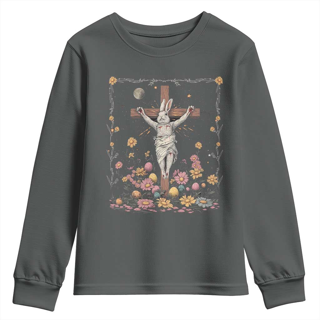 Christian Religious Easter Day Bunny Floral Christ Jesus Youth Sweatshirt TS11 Dark Heather Print Your Wear