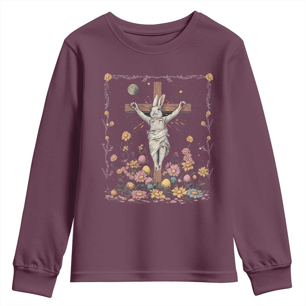 Christian Religious Easter Day Bunny Floral Christ Jesus Youth Sweatshirt TS11 Maroon Print Your Wear