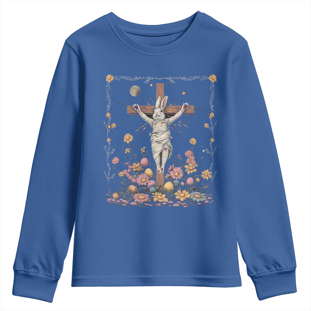 Christian Religious Easter Day Bunny Floral Christ Jesus Youth Sweatshirt TS11 Royal Blue Print Your Wear