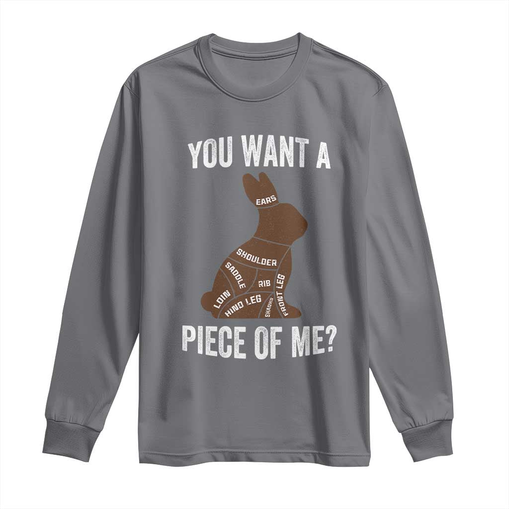 Funny You Want A Piece Of Me Long Sleeve Shirt Chocolate Easter Bunny TS11 Charcoal Print Your Wear