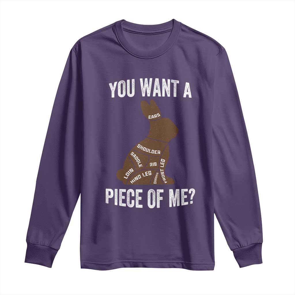 Funny You Want A Piece Of Me Long Sleeve Shirt Chocolate Easter Bunny TS11 Purple Print Your Wear