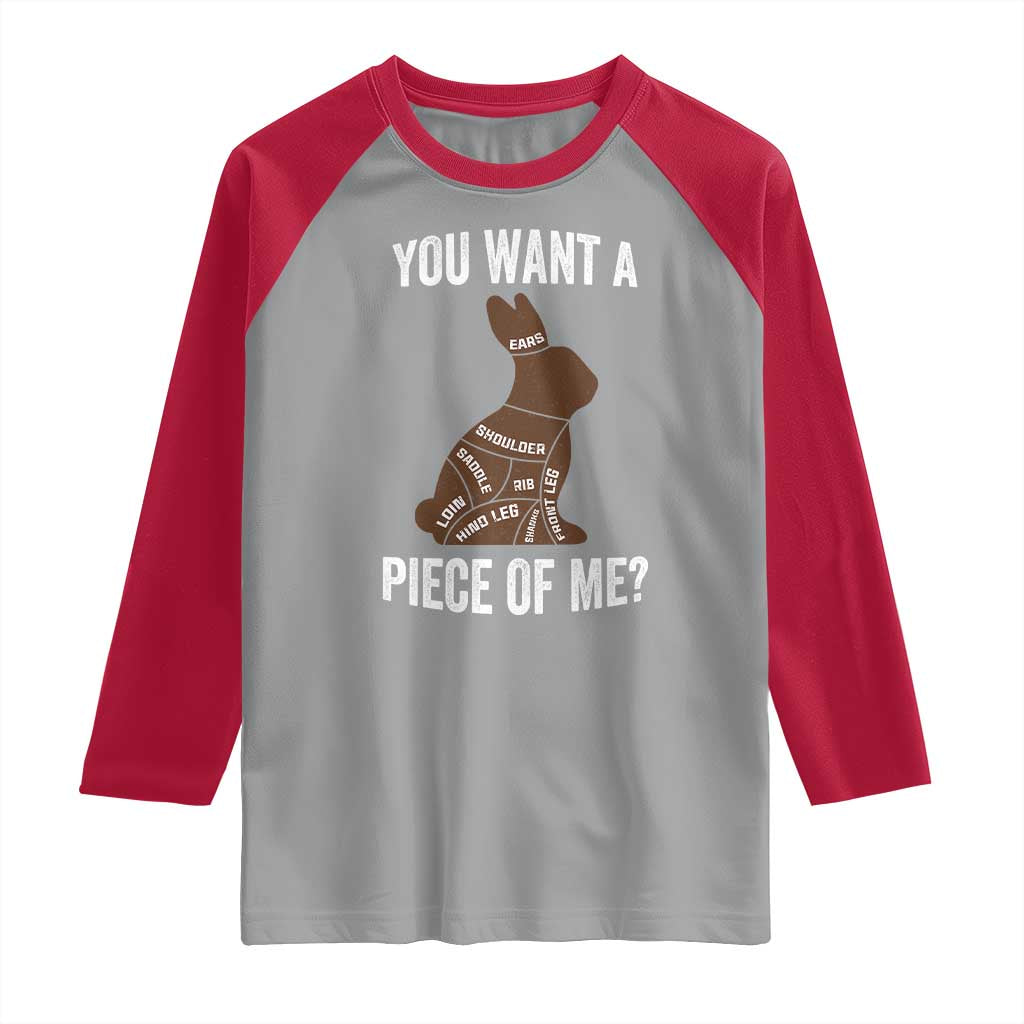 Funny You Want A Piece Of Me Raglan Shirt Chocolate Easter Bunny TS11 Sport Gray Red Print Your Wear