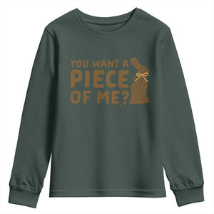 Funny Easter Day Chocolate Bunny Youth Sweatshirt You Want A Piece Of Me TS11 Dark Forest Green Print Your Wear