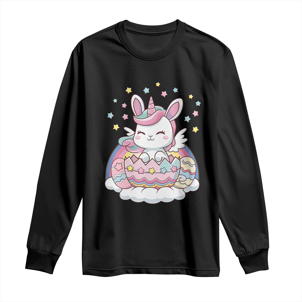 Funny Easter Unicorn Bunny Easter Eggs Long Sleeve Shirt TS11 Black Print Your Wear