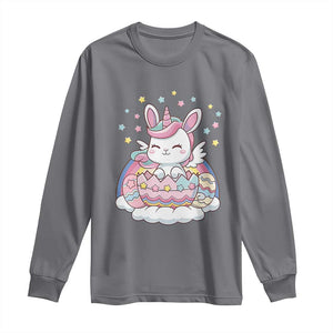 Funny Easter Unicorn Bunny Easter Eggs Long Sleeve Shirt TS11 Charcoal Print Your Wear