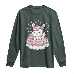 Funny Easter Unicorn Bunny Easter Eggs Long Sleeve Shirt TS11 Dark Forest Green Print Your Wear