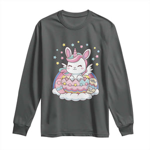 Funny Easter Unicorn Bunny Easter Eggs Long Sleeve Shirt TS11 Dark Heather Print Your Wear