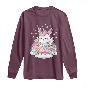 Funny Easter Unicorn Bunny Easter Eggs Long Sleeve Shirt TS11 Maroon Print Your Wear