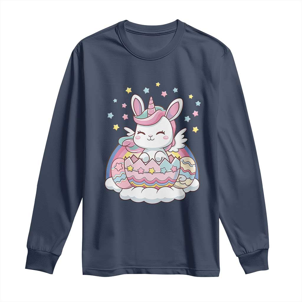 Funny Easter Unicorn Bunny Easter Eggs Long Sleeve Shirt TS11 Navy Print Your Wear