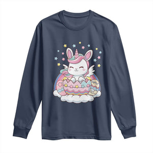 Funny Easter Unicorn Bunny Easter Eggs Long Sleeve Shirt TS11 Navy Print Your Wear